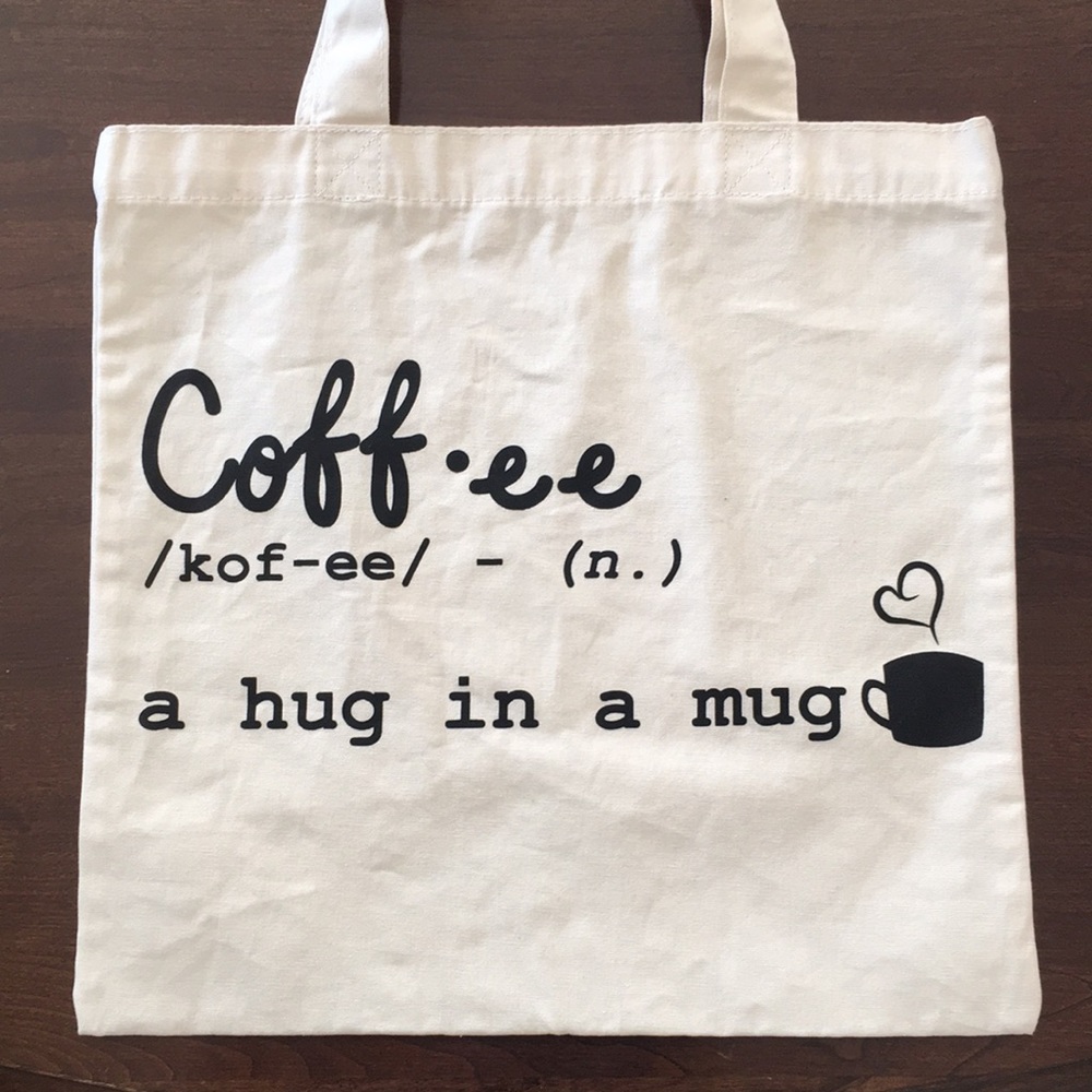Coffee A Hug in a Mug Bag White Black print